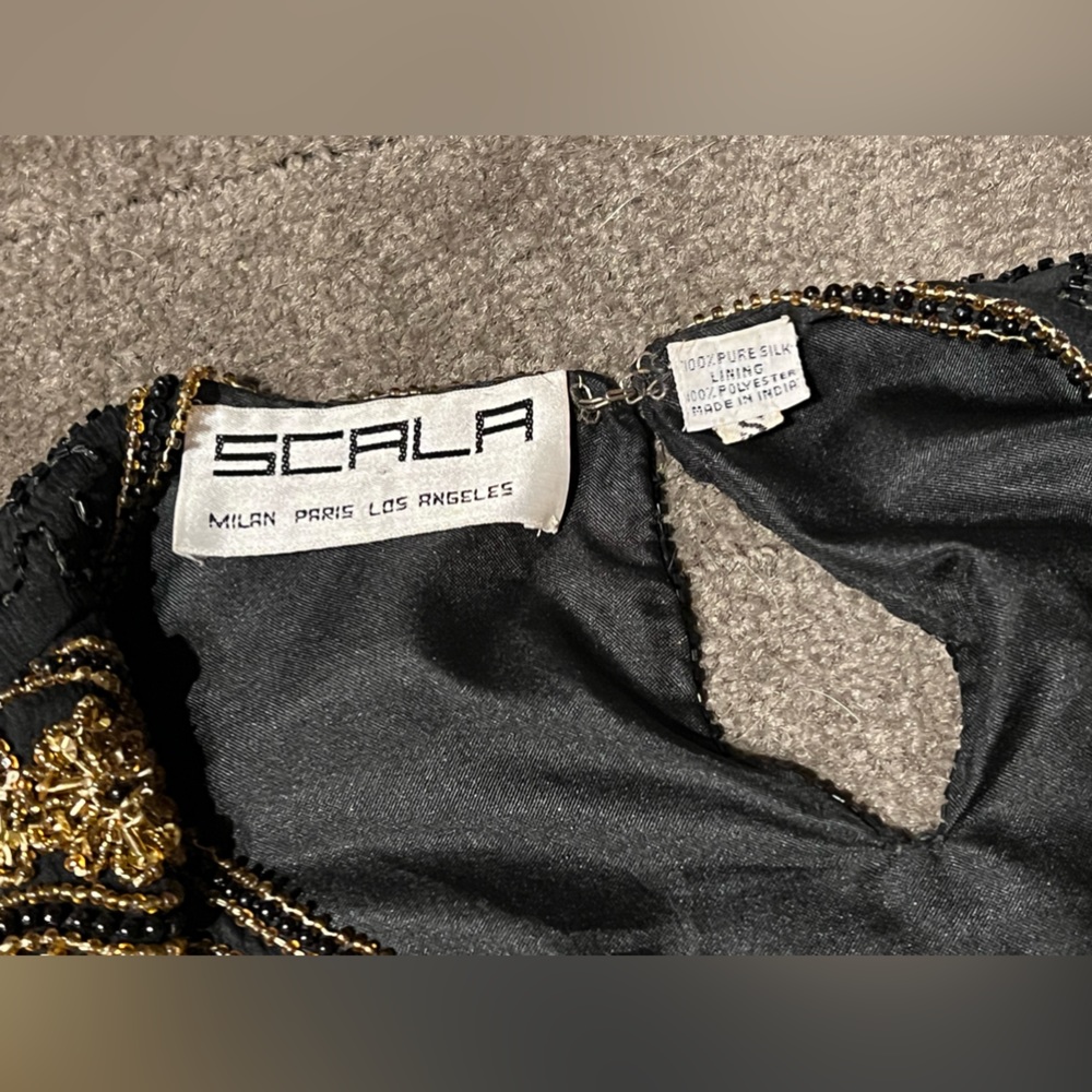 Vintage Scala Gold & Black Beaded Short Sleeve Top Blouse Shoulder Pads Keyhole - Picture 3 of 16